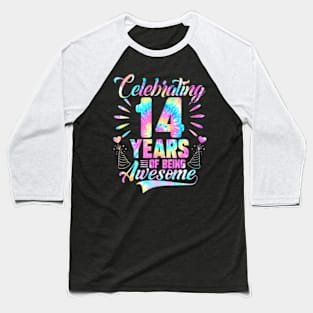 Celebrating 14 Year Of Being Awesome With Tie Dye Graphic Baseball T-Shirt